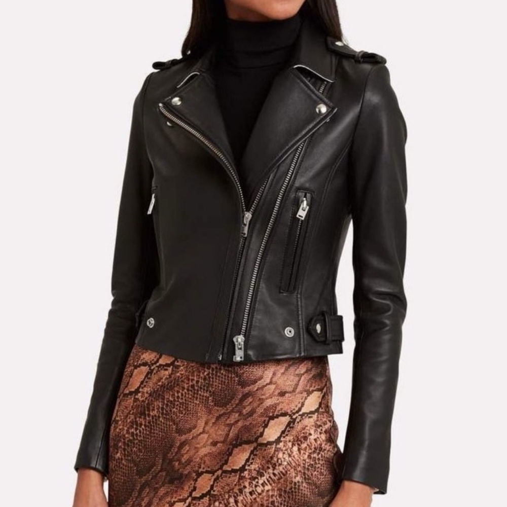 IRO Black Leather Biker Jacket Dylan Size 36 Lambskin Cropped Moto US 4 XS/S